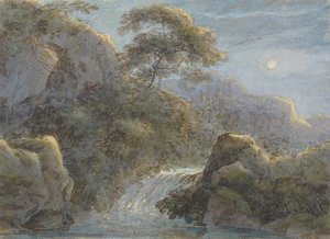Cascade dans les montagnes au clair de lune - Franz Innocenz Kobell